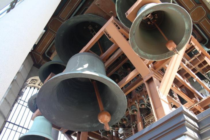 Bells of the carillon inside the Sather Tower, UC Berkeley